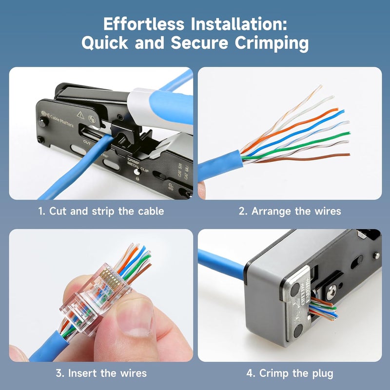 CableMatters 200 حزمة موصلات RJ45 Cat 6 تمرير، مطلية بالذهب 50µ (نهايات Cat 6 / موصل Cat6 / قابس RJ45 / قابس Ethernet / موصل الشبكة) لكابل Ethernet UTP صلب أو مجدول - Image 5